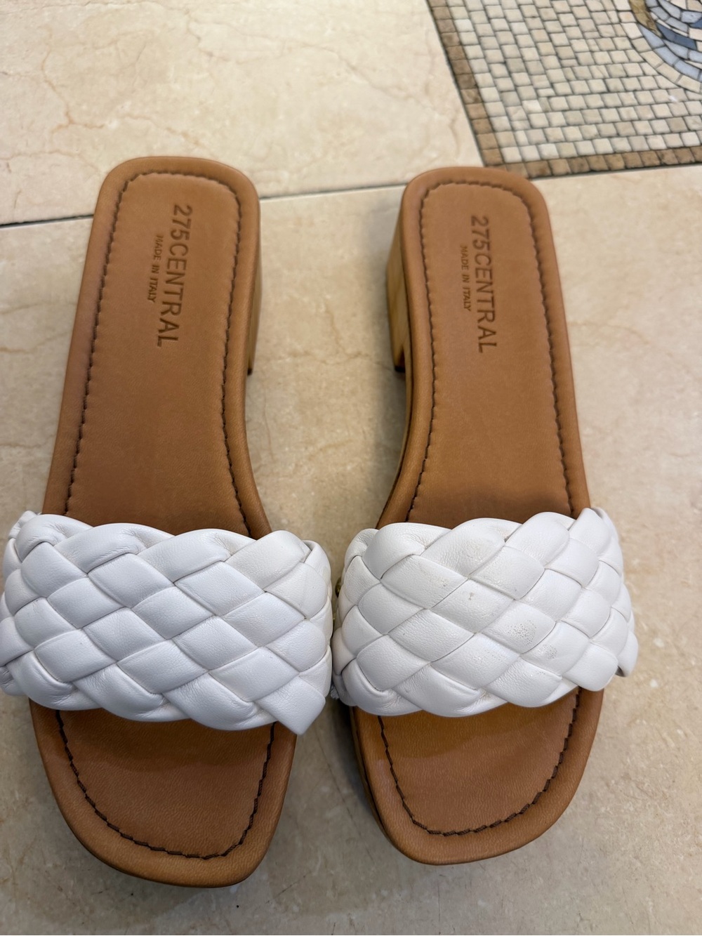 275 Central White Braided Slide Mules